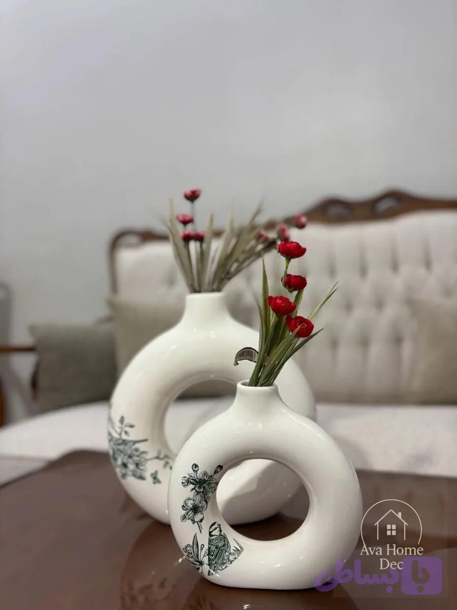 گلدان رینگ سایز بزرگ سرامیکی طرحدار