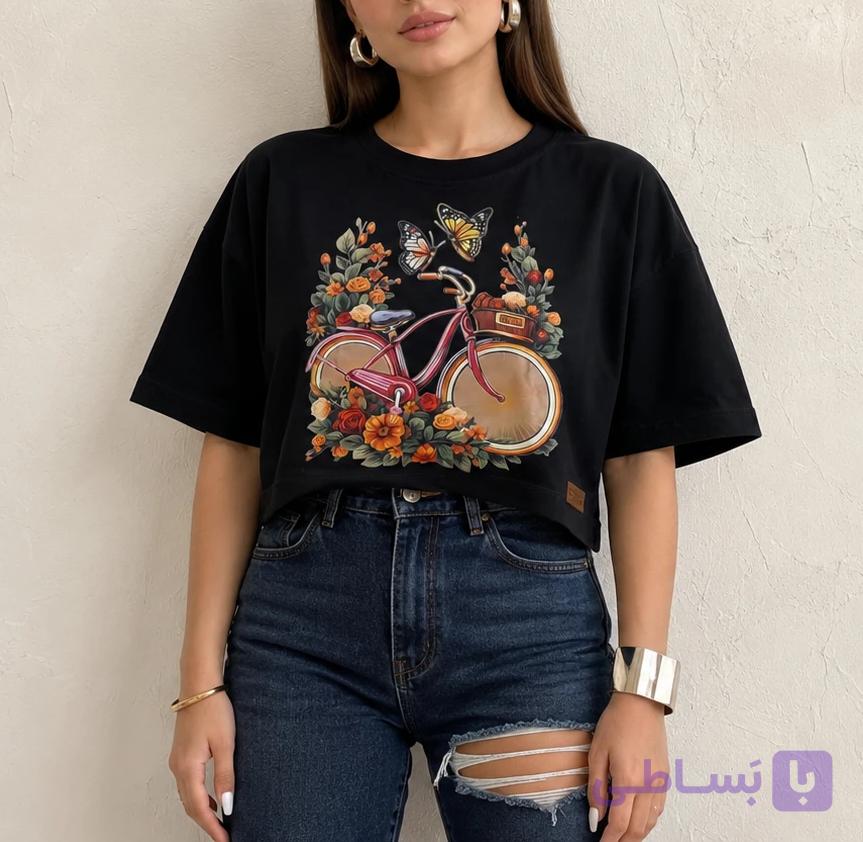 تیشرت کراپ طرح دوچرخه