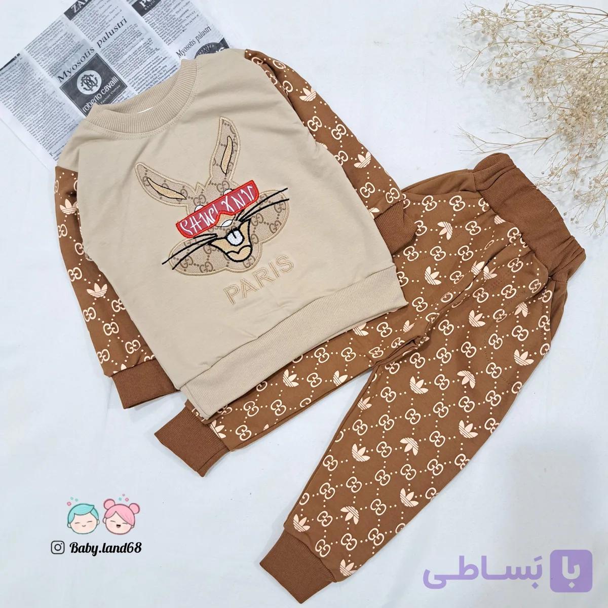 ست بلوز و شلوار دورس پنبه بچگانه اسپرت ۱ تا ۷ سال سایز ۳۵ تا ۵۰ طرح گوچی با خرگوش گلدوزی شده بسیار با کیفیت و تضمینی