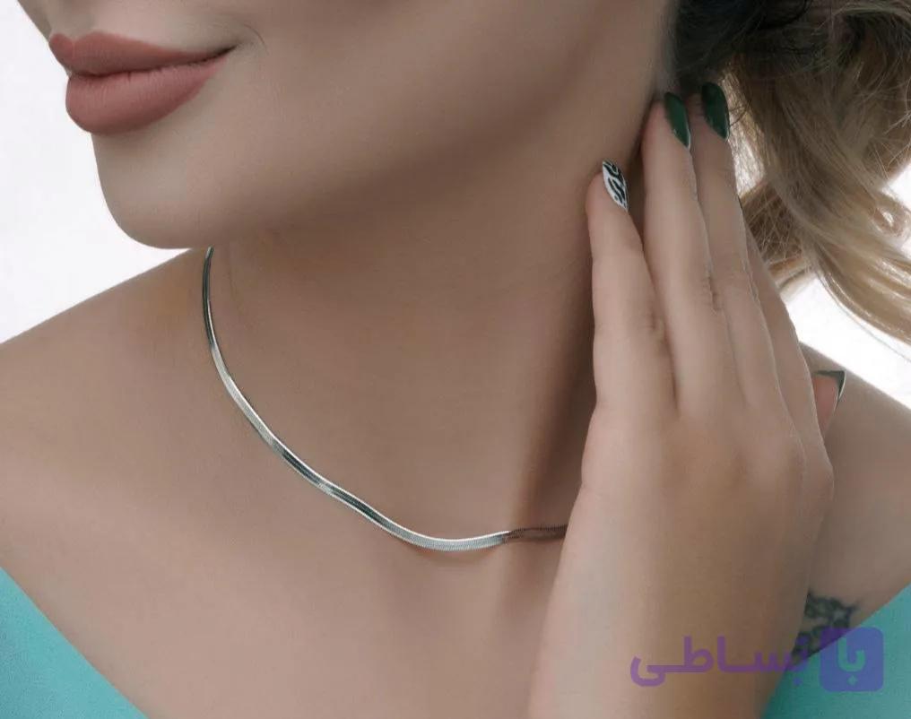 گردنبند نقره هرینگبون ماری خارجی آبکاری رادیوم 40 سانت 0029