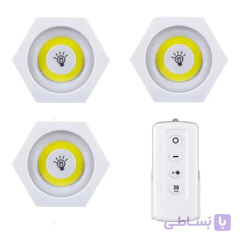 چراغ LED ششضلعی سهتایی با ریموت کنترل لمسی و تایمر ۳۰ دقیقهای – LED Light with Remote Control Set of 3