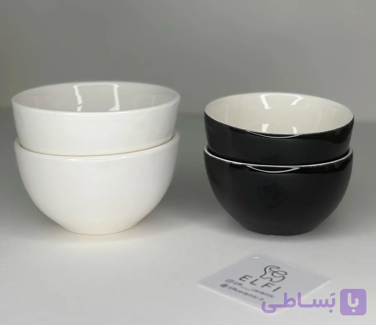 کاسه ی مشکی سفید سرامیکی برند الفی سرامیک